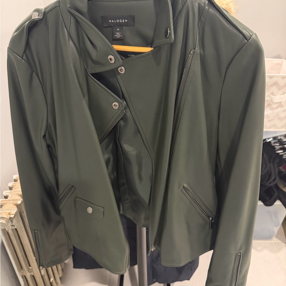 Halogen Women's Olive Leather Jacket